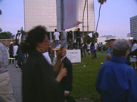LA Riots Protesters in front of Parker Center Sign at LAPD Headquarters Stock Footage 75286410
