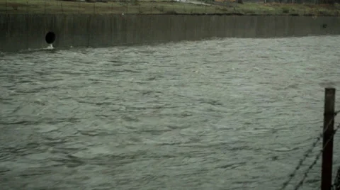 LA River during rainstorm, channel, pipes Stock Footage 35690683