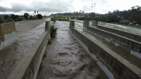 LA River Flowing Stock Footage 73123688