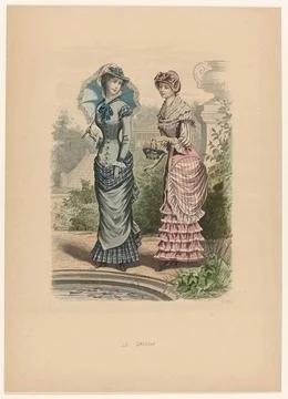 La Saison, Journal IllustrÃ des Ladies, 1880, No. 666. Two women in a gard.. Stock Photos