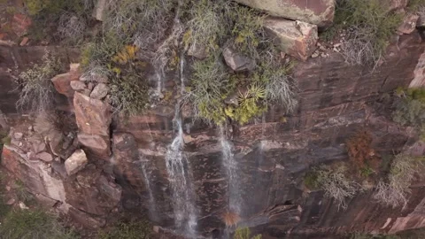 La Sal Mountains Utah Waterfall Aerial Drone Rising Shot Canyon Cliff 4K Stock-Footage 333486935