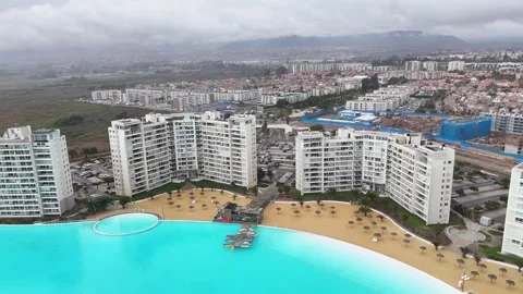 La Serena beach with a view of the giant artificial pool in La Serena, Stock Footage 281249186