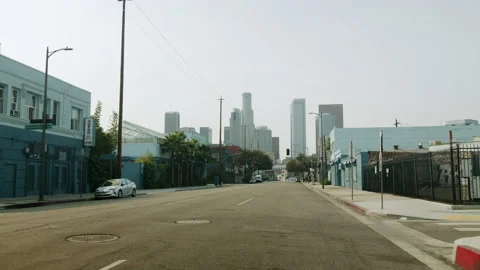 LA Skid Row Empty Street With Skyline In Background 4K 60FPS SLO-MO Stock Footage 197586912