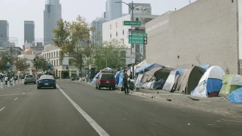 LA Skid Row Homeless Tents Along Street ... | Stock Video | Pond5