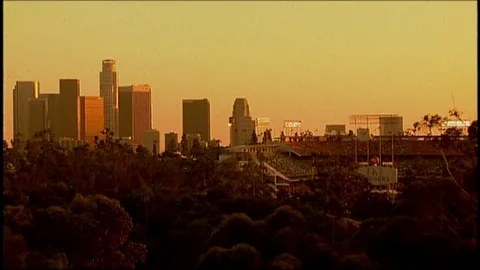 LA skyline &amp; Dodger Stadium 2 Video stock 76198699