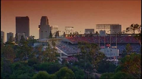 LA skyline &amp; Dodger Stadium Stock Footage 76198754