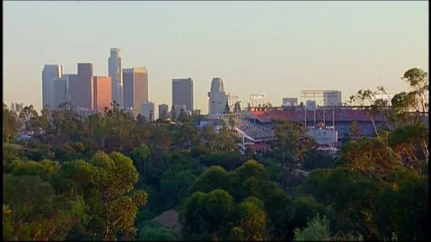LA skyline &amp; Dodger Stadium V1-0023 Stock Footage 76198750