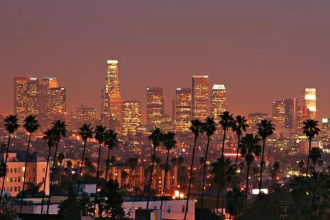 LA Skyline at Dusk Stock Photos