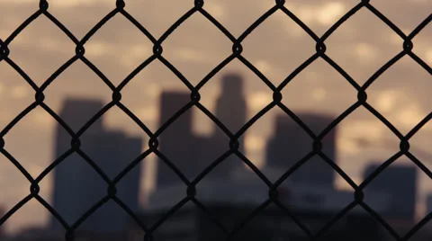 LA Skyline through Fence Stock Footage 33732489
