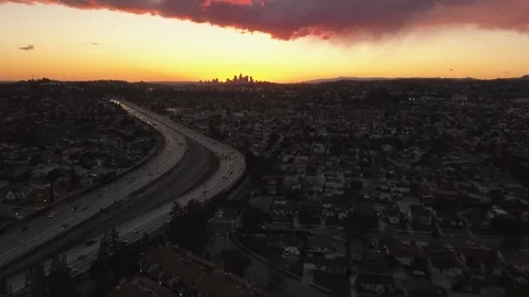 LA Sunset Reveal Downtown Stock Footage