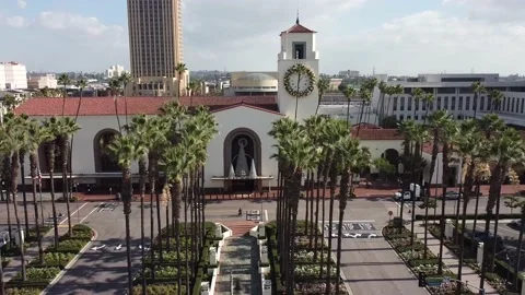 LA Union Station Aerial Drone Christmas DTLA Los Angeles California USA Video stock 223051641