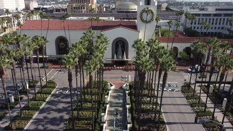 LA Union Station Aerial Drone Christmas DTLA Los Angeles California USA 스톡 동영상 223051648
