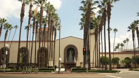 LA Union Station Aerial Drone Christmas DTLA Los Angeles California USA Video stock 223051657