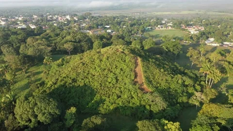 La Venta Olmec Site Drone Sunrise Pyramids and Mist in Background 4K Stock Footage 147432690