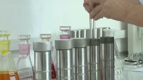 Lab. Analysis a piece of textile. Stock Footage 81229183