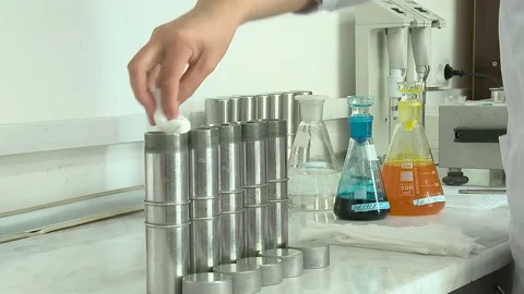 Lab. Analysis a piece of textile. Stock Footage 81232067