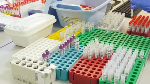 Lab Assistant sorting the glass test tubes with analysis. Stock Footage 12363370