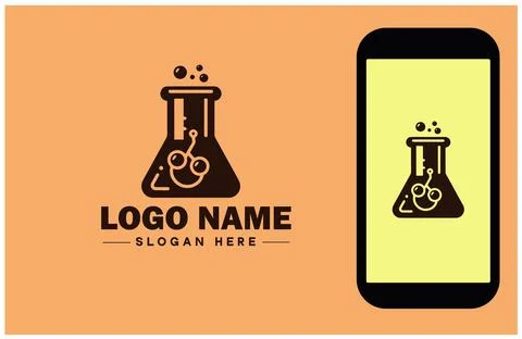 Lab beaker icon Glass beaker Chemical flask Laboratory flask flat logo sign.. Stock Illustration