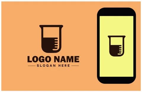 Lab beaker icon Glass beaker Chemical flask Laboratory flask flat logo sign.. Stock Illustration