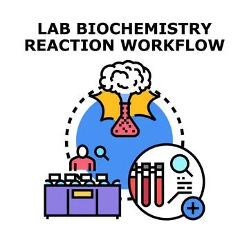 Lab biochemistry reaction workflow analyzing samples Stock Illustration