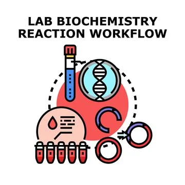 Lab biochemistry reaction workflow analyzing medical data Stock Illustration