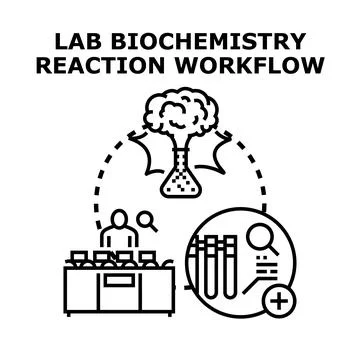 Lab biochemistry reaction workflow analyzing samples Illustrazione stock