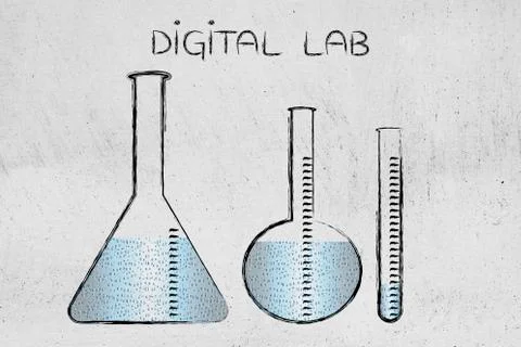 Lab bottles with binary code, digital lab concept イラスト素材