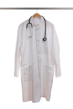 Lab coat on wardrobe Stock Photos