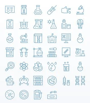 Lab Comprehensive Vector Bundle with 40 Pixel Aligned Thin Line 128x128 Icons Stock Illustration