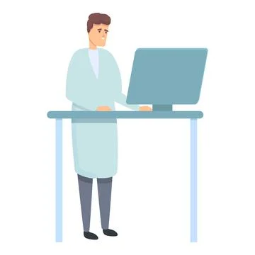 Lab computer research icon cartoon vector. Biology expert Stock Illustration