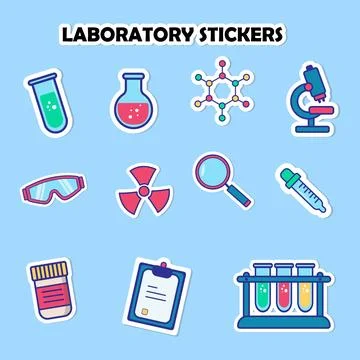Lab Elements Sticker Set Collection Vector Illustration. Stock Illustration