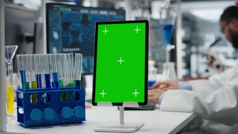 Lab engineer using isolated screen tablet for DNA data analysis Stock Footage 320143483