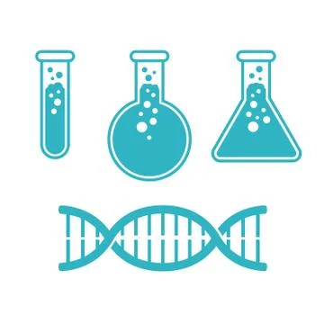 Lab equipment set - testing flask and DNA chain Stock Illustration