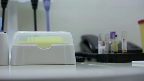 Lab equipment stands in laboratory table Stock Footage 75907642