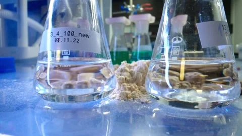 Lab experiment in glass flask Stock Footage 276159774