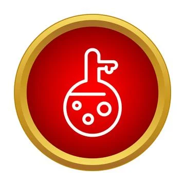 Lab flask with boiling liquid icon in a red circle Stock Illustration