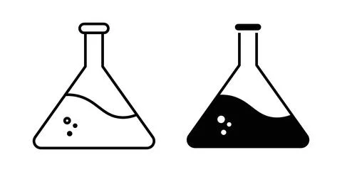 Lab flask icon collection in black, Line icons, flat symbols Stock Illustration