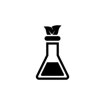 Lab flask with Leaf Inside Flat Vector Icon Stock Illustration