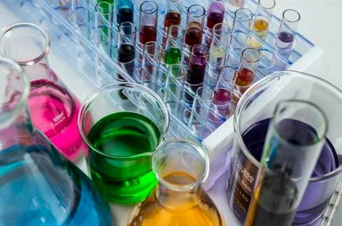 Lab flasks and test tubes Stock Photos