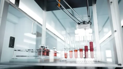 Lab grown beef in test tubes: Conceptual in-vitro meat production with pick.. 스톡 동영상 255520033