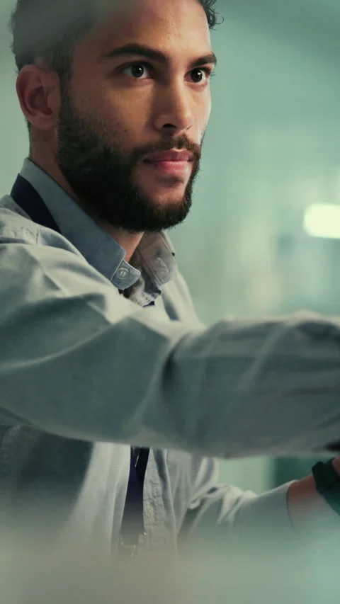 Lab, inspection and man with design for prosthetic for research, innovation and Stock Footage 332913663