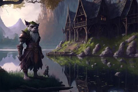 A Lab By A Large River Stock Illustration