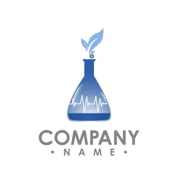 Lab logo design, leaf symbol in natural research laboratory bottle Stock Illustration