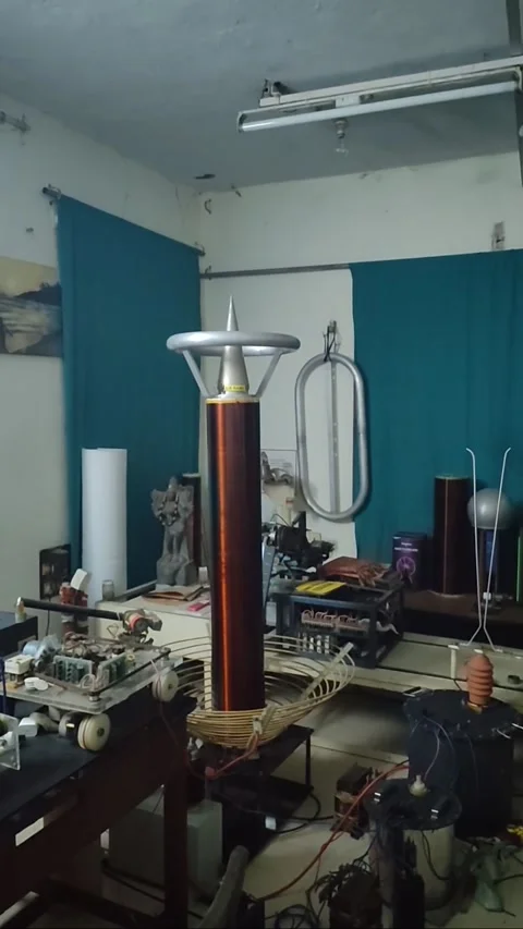 Lab-Made Tesla Coil Produces Sparks, Trivandrum, Kerala, India - 02 Nov 2025 Stock Footage 345846949