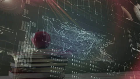 Lab map flickering showing data, books and apple shifting view while network Vidéo 316190615