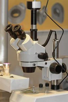 Lab Microscope Optical Microscope With Camera Attachement in Laboratory Co... Stock Photos