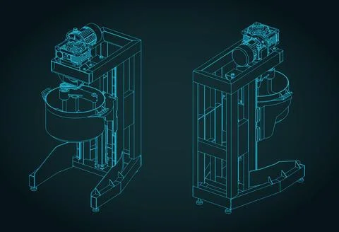 Lab planetary mixer isometric blueprints Stock Illustration