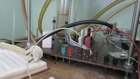 Lab research. Obsolete equipment for study physics processes Stock Footage 91374302