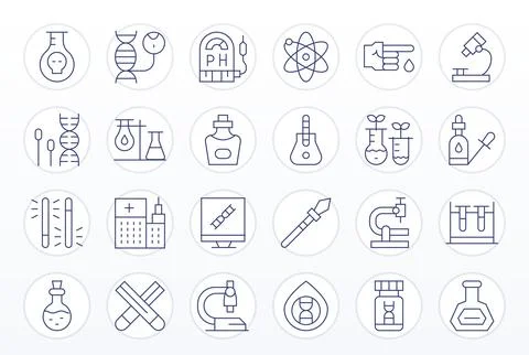 Lab Retina Ready Vector Icon Pack with 24 Thin Line Grid Fitted Elements Stock Illustration