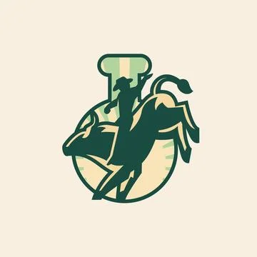 Lab Rodeo Logo. Vector illustration of a cowboy riding a bull. Stock Illustration